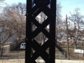 Railings for the fire escape were originally the legs of the water tower on the Dalgleish Cadillac building.