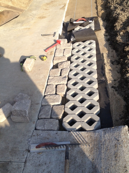 Close-up of cobblestones and permeable pavers