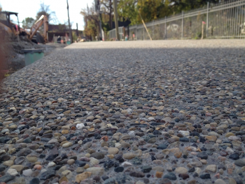 Exposed aggregate section of the alley