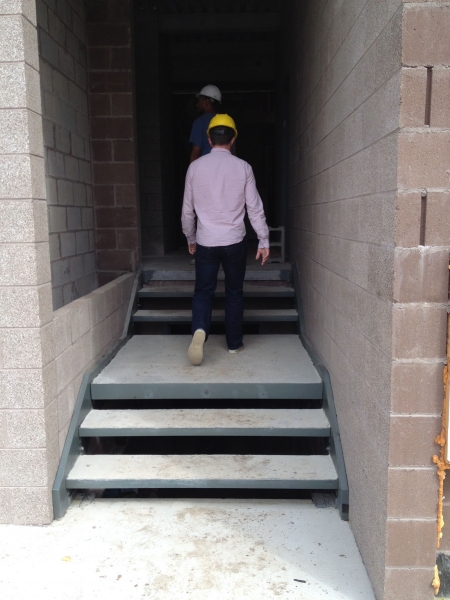 new steps leading into elevator tower