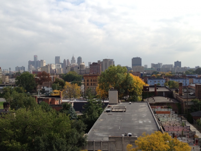 A view of Detroit from the roof of the cabins.