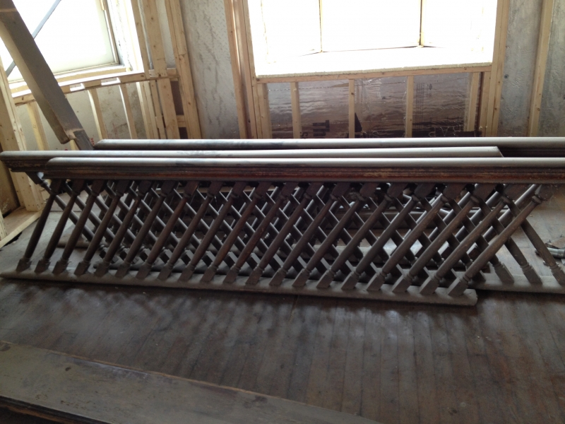 We preserved the stair railings and they will be used once again at the base of the staircase.